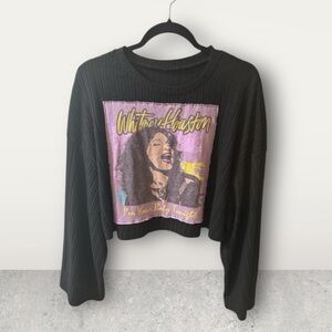 Whitney Houston Upcycled Black bell sleeve Graphic Women's Top size L/XL